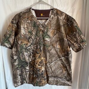 CARHART Realtree Camo V Neck Chest Scrub Top Mens Large Pocket Nurse CNA Work